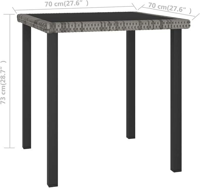 vidaXL Garden Dining Table, Patio Table with Glass Top, Garden Table, Garden Furniture for Front Porch Deck Lawn Backyard, Modern, PE Rattan Gray