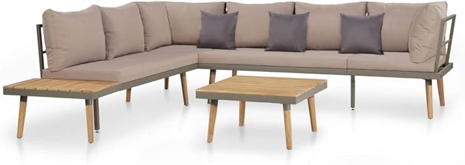 4 Piece Patio Lounge Set with Cushions, Porch Furniture Set Sectional Sofa Patio Conversation Set Front Porch Furniture for Poolside Exhibition Garden Solid Acacia Wood Brown