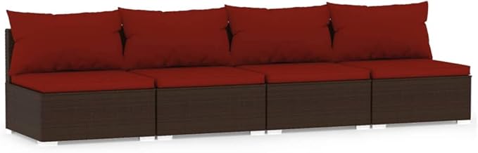 4-Seater Sofa with Cushions,Patio Lounge Set,Outdoor Patio Furniture,Conversation Furniture,Patio Furniture Sets,for Terrace,Garden,Backyard,Brown Poly Rattan