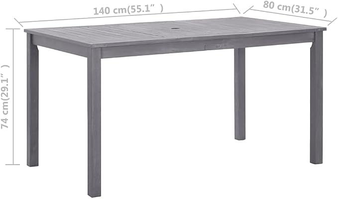 Grey Wash Solid Acacia Wood Garden Table 140cm, Wood Grey Table for Outdoor Patio Terrace, Durable Rectangular Dining Seats 4 People