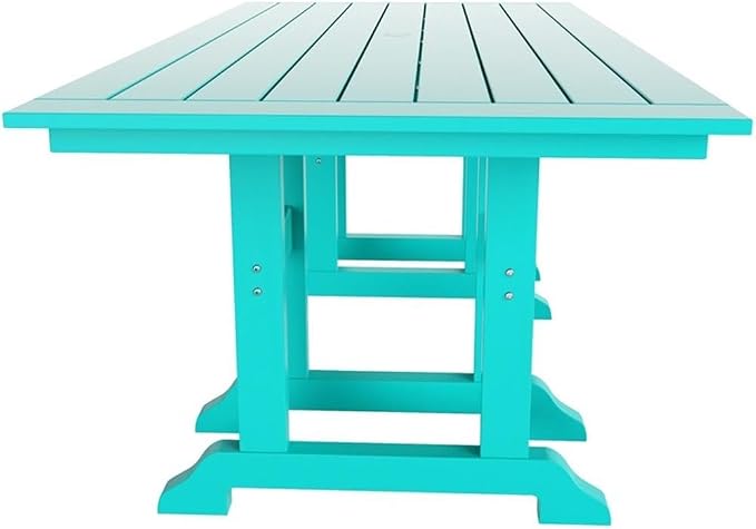 Costaelm Rectangle Outdoor Dining Tables, 71'' Patio Table with Umbrella Hole for 6 Person, Balcony Outdoor Buffet Table, Porch Tables for Outside Lawn Porch Bistro Furniture, Turquoise