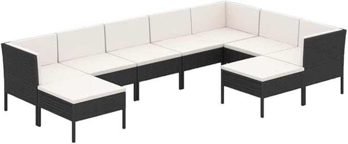 9 Piece Patio Lounge Set with Cushions,Patio Sofa,Outdoor Daybed,Patio Seating,Outdoor Furniture Sets,Patio Conversation Sets,Modern Set,Outdoor Patio Chairs,Patio Furniture Set, Poly Rattan Black