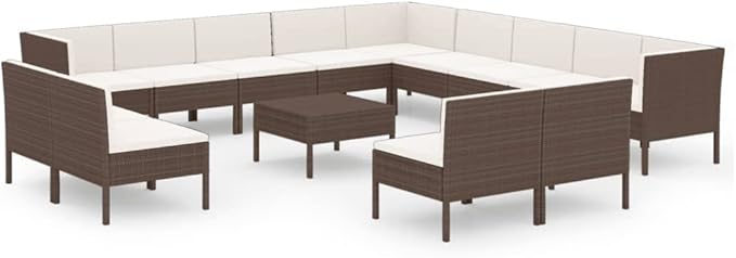 Patio Lounge Set with Cushions,Patio Furniture Sets,Patio Conversation Sets,Outdoor Furniture Sets,for Garden,Backyard,Outdoor,14 Piece Poly Rattan Brown