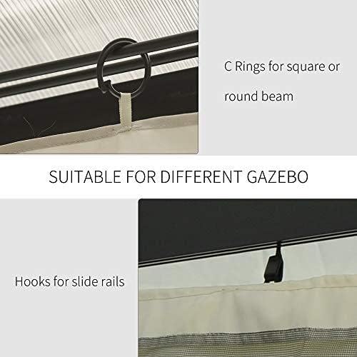 Outsunny 10' x 12' Universal Gazebo Sidewall Set with Panels, Hooks and C-Rings Included for Pergolas and Cabanas, Dark Brown