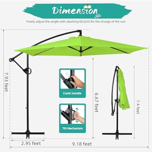 Shintenchi Offset Patio Umbrella with Easy Tilt Adjustment,Crank and Cross Base, Outdoor Cantilever Hanging Umbrella, Sunshade Free Standing Canopy, Olive