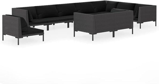 Patio Lounge Set with Cushions,Outdoor Table and Chairs Set,Terrace Conversation Set Furniture,Outdoor Furniture,for Garden,Backyard,10 Piece Poly Rattan Dark Gray
