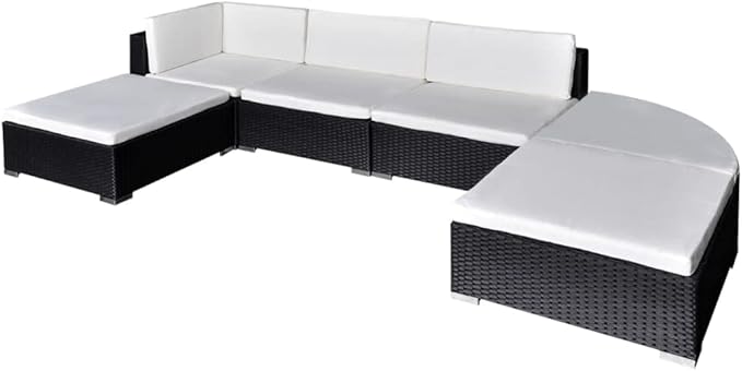 vidaXL Patio Furniture Set 6 Piece, Patio Conversation Set with Cushions, Outdoor Sectional Sofa with Stool for Garden, Poly Rattan Black