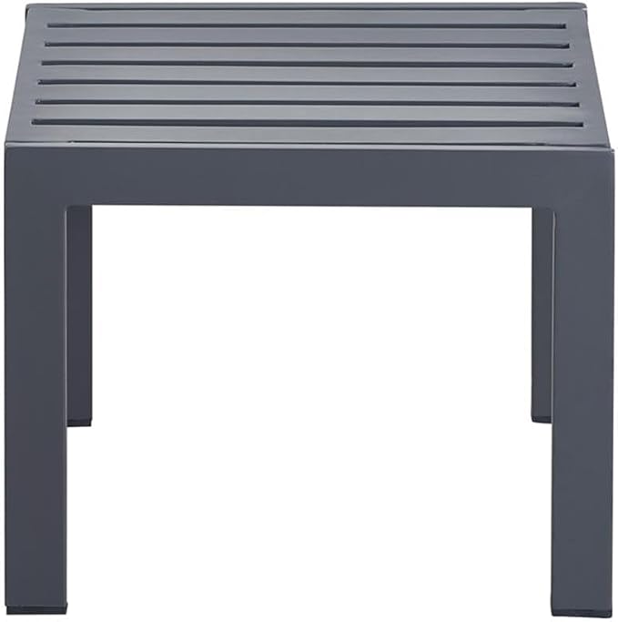 Pemberly Row Contemporary Outdoor Side Table, Gray Gunmetal Finish, Aluminum Frame, Slatted Weather-Resistant Top, Durable Design, Modern Industrial Patio Table for Outdoor Spaces