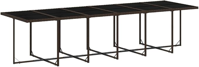 13-Piece Patio Dining Set with Cushions Brown PE Rattan Outdoor Furniture Set for Garden Backyard Balcony Foldable Chairs Tempered Glass Table
