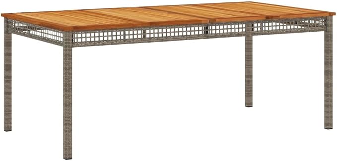 9 Piece Patio Dining Set with Cushions Gray Poly Rattan Outdoor Dining Table for 8, Acacia Wood Top, UV-Proof Steel Frame for Garden Backyard Relaxation