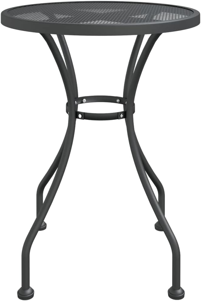 23.6 Inch Diameter Round Garden Table Compact Outdoor Dining Durable Iron with Expanded Metal Mesh