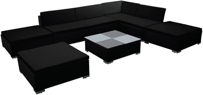 8 Piece Patio Lounge Set with Cushions, Porch Furniture Set Outdoor Sofa Sets Patio Conversation Set Outdoor Dining Sets for Piazza Negotiation Area Poolside Exhibition Poly Rattan Black