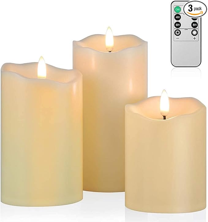 ANGELLOONG Flickering Flameless Candles, Realistic Battery Operated Candles with Remote and Timer, Set of 3 LED Candles for Room Fall Home Wedding Decor Centerpieces Table Party Valentines Decorations
