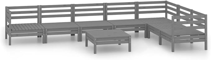 8 Piece Patio Lounge Set, Front Porch Furniture Patio Conversation Set Garden Lounge Set Outdoor Dining Sets for Piazza Negotiation Area Exhibition Garden Solid Pinewood Gray
