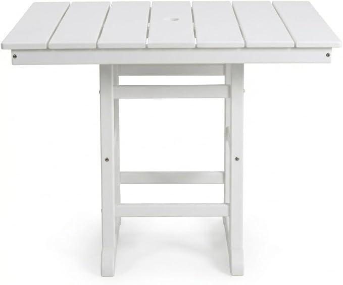 Square Patio Dining Table, White HDPE, 37.8 Inch