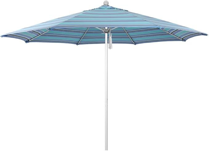 California Umbrella 11' Rd. Venture Series Contract Grade Patio Umbrella, Pulley Open, Silver Finish, Sunbrella Dolce Oasis