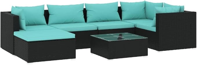 Patio Lounge Set with Cushions,Outdoor Table and Chairs Set,Terrace Conversation Set Furniture,Outdoor Furniture,for Garden,Backyard,7 Piece Poly Rattan Black