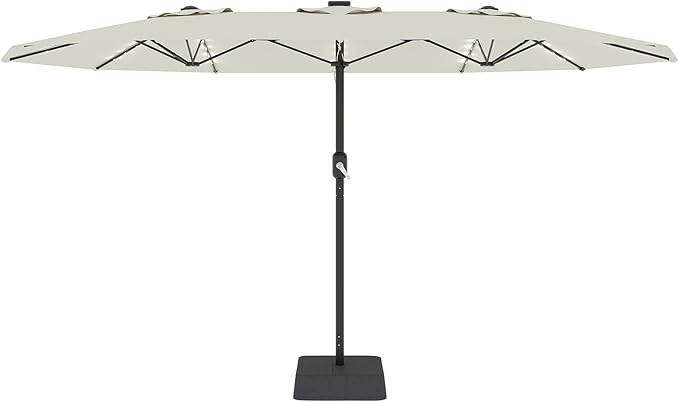 Garvee 15FT Rectangular Patio Umbrella with Solar Lights & Base Included - Large Patio Umbrella with Crank Handle 48 LED Lights, UV Protection for Outdoor Market, Backyard, Deck, Poolside, Lvory