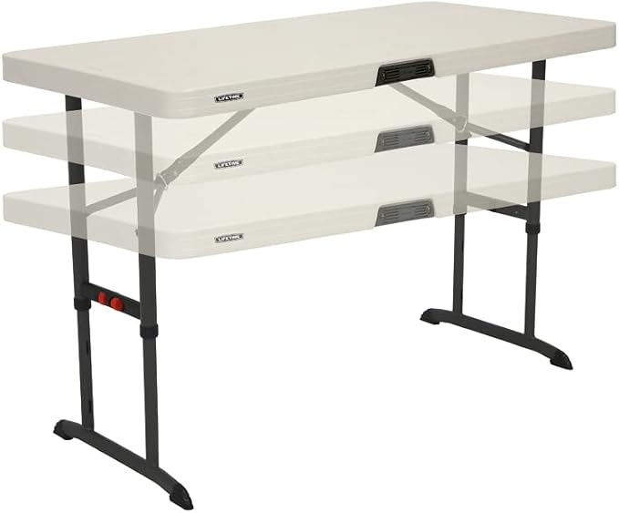 Lifetime Nesting 80823 Adjustable Rectangular Folding Table 122 cm for 4 People Beige