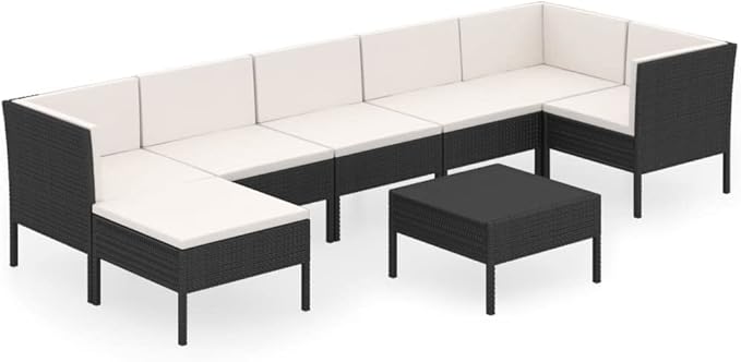 Patio Lounge Set with Cushions,Patio Furniture Sets,Patio Conversation Sets,Outdoor Furniture Sets,for Garden,Backyard,Outdoor,8 Piece Poly Rattan Black