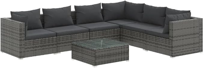 7 Piece Patio Lounge Set with CushionsOutdoor Dining Chairs,Patio Furniture Set,Outdoor Sectional Sofa,Patio Conversation Seat,Outdoor Seating,Modern Style,for Garden,Backyard, Poly Rattan Gray