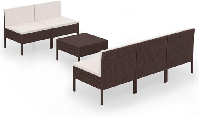 6 Piece Patio Lounge Set with Cushions,Patio Sofa,Outdoor Daybed,Patio Seating,Outdoor Furniture SetsPatio Conversation Sets,Modern Set,Outdoor Patio Chairs,for Backyard,Garden, Poly Rattan Brown