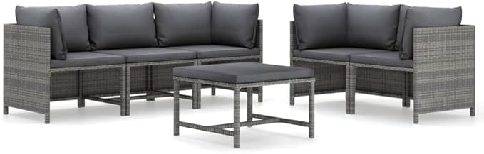 6pc Grey PE Rattan Modular Patio Set w/Coffee Table, 23.6" Seats, Steel Frame, UV-Treated