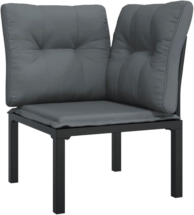 3 Piece Patio Lounge Set Black and Gray Poly Rattan, Outdoor Patio Sectional, Outdoor Sofa Set, Furniture Conversation Sets, Outdoor Porch Furniture for Balcony, Yard