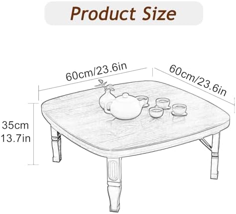 Japanese Folding Low Table - Wooden Space-Saving Floor Desk for Bedroom & Outdoor Use, Perfect for Tea Room, 31.5 x 31.5 inches, Lightweight & Portable