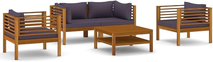 Patio Lounge Set with Cushion,Patio Furniture Sets,Patio Conversation Sets,Outdoor Furniture Sets,for Garden,Backyard,Outdoor,5 Piece Solid Acacia Wood