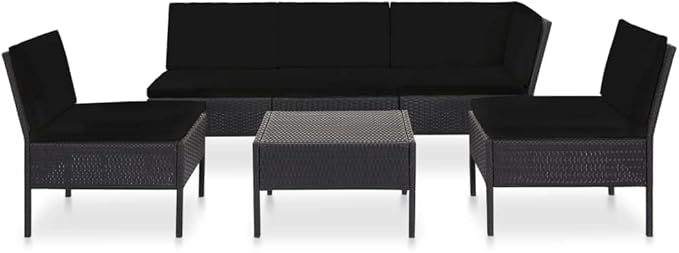 Patio Lounge Set with Cushions,Outdoor Furniture,Outdoor Furniture Sets,Patio Conversation Sets,for Garden,Deck,Backyard,6 Piece Poly Rattan Black
