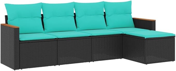 Outdoor Seating Furniture,Outdoor Conversation Sets,5 Piece Patio Sofa Set with Cushions Black Poly RattanSuitable for Patio, Garden, Gazebo Low