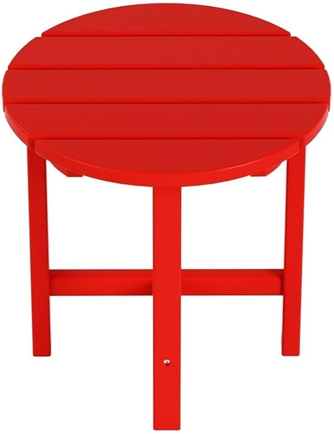 Costaelm Round Outdoor Side Tables, Adirondack Patio Tables for Outside, HDPE Patio End Table Weather Resistant, Balcony Table for Pool, Seaside, Backyard, Porch, Indoor Companion, Red