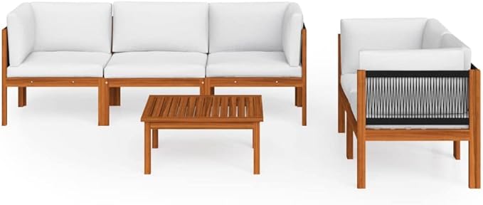 Patio Lounge Set with Cushions,Outdoor Patio Furniture,Outdoor Chat Conversation Set,for Patio,Backyard,Garden,Outdoor,6 Piece Cream Solid Acacia Wood