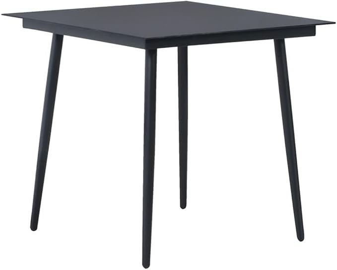 BOWERY HILL 5-Piece Patio Dining Set, Powder-Coated Steel Frame, PVC Rattan Chairs, Square Glass Table, Black Finish, Modern Design for Outdoor Garden, Patio, or Terrace Use