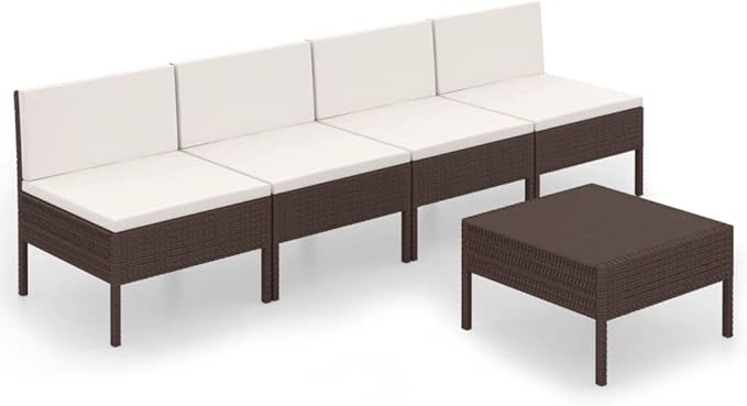 Patio Lounge Set with Cushions,Patio Furniture Sets,Patio Conversation Sets,Outdoor Furniture Sets,for Garden,Backyard,Outdoor,5 Piece Poly Rattan Brown