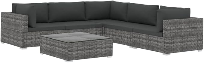 6 Piece Patio Lounge Set with Cushions, Outdoor Dining Sets Front Porch Furniture Patio Conversation Set Outdoor Sofa Sets for Piazza Negotiation Area Poolside Garden Poly Rattan Gray