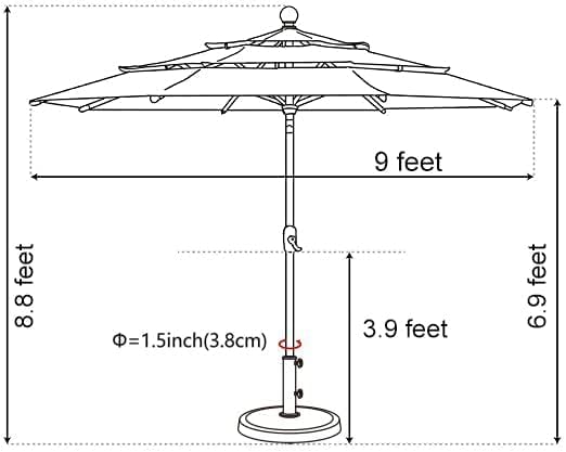 EliteShade USA 10-Year-Non-Fading 9ft 3-Tier Market Patio Umbrella, Commercial Grade Outdoor Table Umbrella with Crank Open, Windproof & UPF 50+ UV Protection, Heavy Duty Ventilation for Garden, Deck, Pool, Backyard, Beach & Bistro, Mushroom