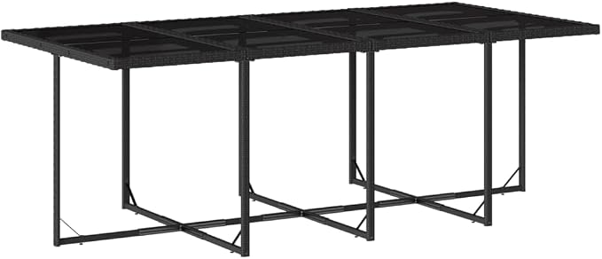 9 Piece Patio Dining Set with Cushions Black Poly Rattan Outdoor Table and 8 Chairs for Garden, Backyard, Deck, Foldable Space-Saving Tempered Glass Top UV-Resistant