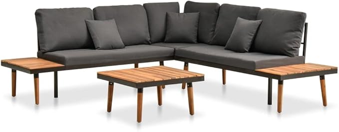 4 Piece Patio Lounge Set with Cushions, Front Porch Furniture Porch Furniture Set Outdoor Sofa Sets Patio Conversation Set for Negotiation Area Exhibition Piazza Poolside Solid Acacia Wood