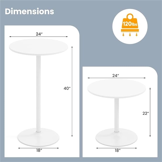 ERGOMASTER Cocktail Table,Two-in-one Modern Style Standing Circular Bar Table 40"/22" Two Convertible Height Suitable for Dining Room, Restaurant, Kitchen (6, White)