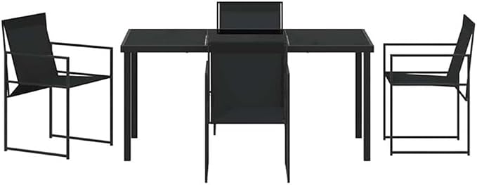 Afuera Living 5 Piece Patio Dining Set, Powder-Coated Steel Frame, Black Finish, UV-Resistant Textilene Seats, Rectangular Table, Modern Minimalist Garden Furniture for Outdoor Terrace or Backyard