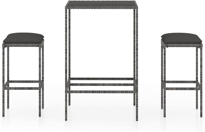Patio Bar Set with Cushions,Garden Table and Chairs Sets,Garden Conversation Sets, Outdoor Patio Furniture,for Patio,Backyard,Garden,3 Piece Poly Rattan Gray
