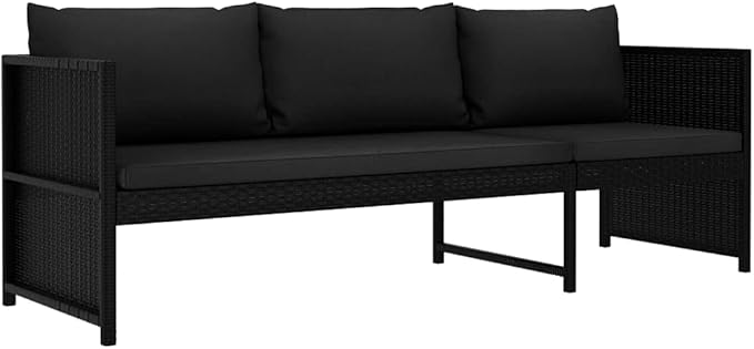 Wicker Outdoor Patio Furniture Set, PE Rattan Patio Conversation Set 3 Piece Garden Lounge Set with Cushions Poly Rattan Black