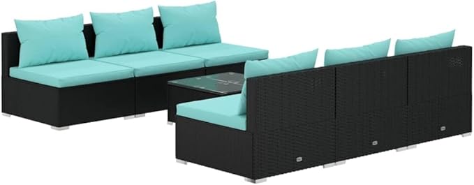 7 Piece Patio Lounge Set with Cushion, Furniture Conversation Sets Patio Lounge Set Piece Patio Set Outdoor Patio Sectional s Poly Rattan Black