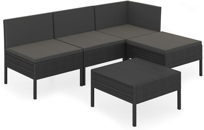 Patio Lounge Set with Cushions,Patio Furniture Sets,Patio Conversation Sets,Outdoor Furniture Sets,for Garden,Backyard,Outdoor,5 Piece Poly Rattan Black
