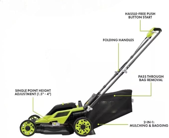 P1180 Fits For RYOBI 18V 13 in. Cordless Battery Walk Behind Push Lawn Mower with 4.0 Ah Battery and Charger