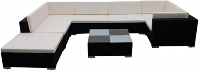 8 Piece Patio Lounge Set with Cushions, Outdoor Dining Sets Front Porch Furniture Sectional Sofa Patio Conversation Set for Garden Piazza Exhibition Poolside Poly Rattan Black