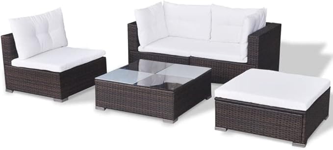 Patio Lounge Set with Cushions,Outdoor Patio Furniture,Conversation Furniture,Patio Furniture Sets,for Terrace,Garden,Backyard,5 Piece Brown Poly Rattan