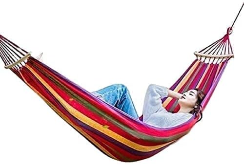 Double 2 Person Cotton Fabric Canvas Travel Hammocks 450 Lbs Ultralight Camping Hammock Portable Beach Swing Bed with Hardwood Spreader Bar Tree Hanging, 280 x 100 cm, Red